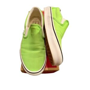 Vans Classic Slip-On Neon Green Lime Canvas Skate Shoes Sneakers Women